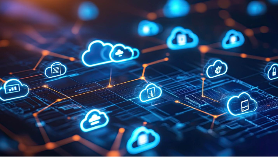 A pictorial representation of cloud networking depicting different devices, data, analytics, and process connected to each other via cloud connectivity for enterprises.